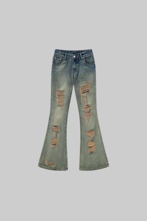 Rase le sol Distressed Flared Denim Pants