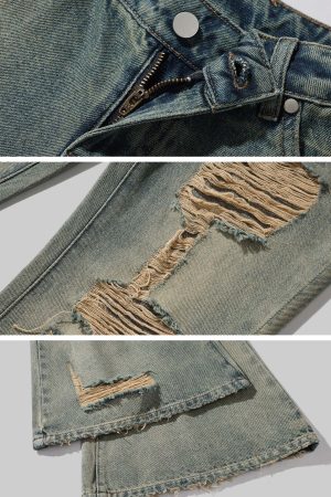 Rase le sol Distressed Flared Denim Pants