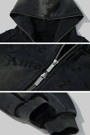 Rase le sol Distressed Gothic Zip Hoodie