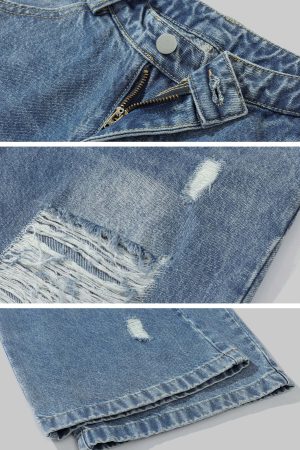 Rase le sol Distressed Wide-Leg Washed Denim Jeans
