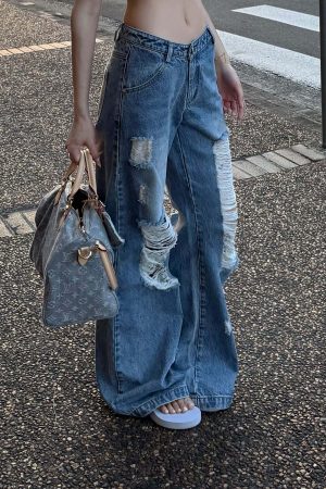 Rase le sol Distressed Wide-Leg Washed Denim Jeans