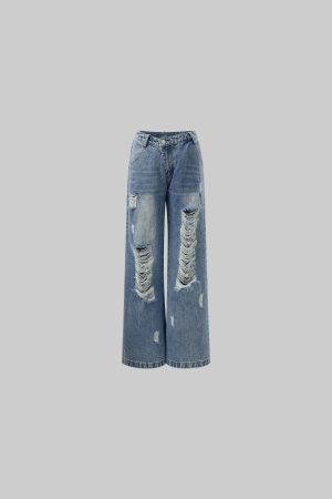 Rase le sol Distressed Wide-Leg Washed Denim Jeans