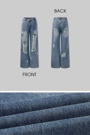 Rase le sol Distressed Wide-Leg Washed Denim Jeans