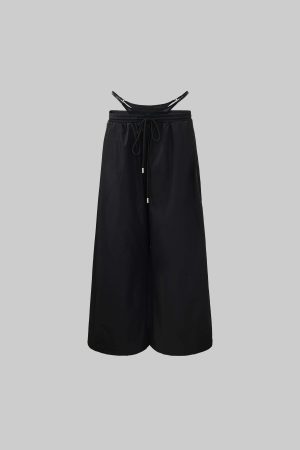 Rase le sol Double-Layered Overlap Drawstring Pants