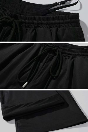 Rase le sol Double-Layered Overlap Drawstring Pants