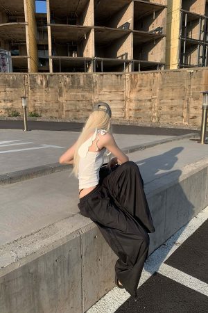 Rase le sol Double-Layered Overlap Drawstring Pants