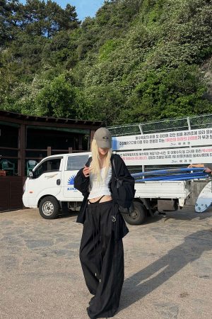 Rase le sol Double-Layered Overlap Drawstring Pants