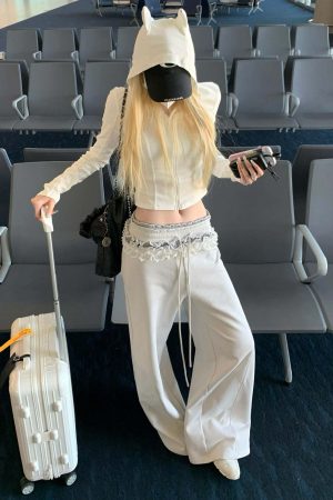 Rase le sol Double Waistband Lace-Trimmed Wide-Leg Pants