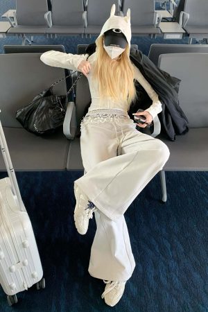 Rase le sol Double Waistband Lace-Trimmed Wide-Leg Pants