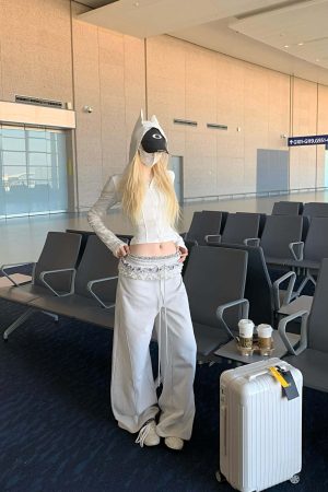 Rase le sol Double Waistband Lace-Trimmed Wide-Leg Pants