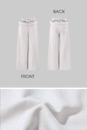 Rase le sol Double Waistband Lace-Trimmed Wide-Leg Pants