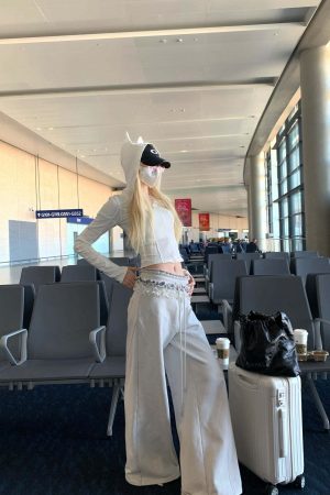 Rase le sol Double Waistband Lace-Trimmed Wide-Leg Pants