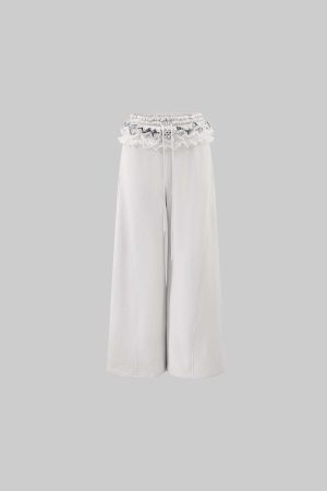 Rase le sol Double Waistband Lace-Trimmed Wide-Leg Pants