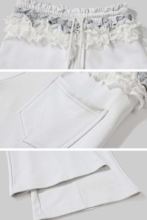 Rase le sol Double Waistband Lace-Trimmed Wide-Leg Pants