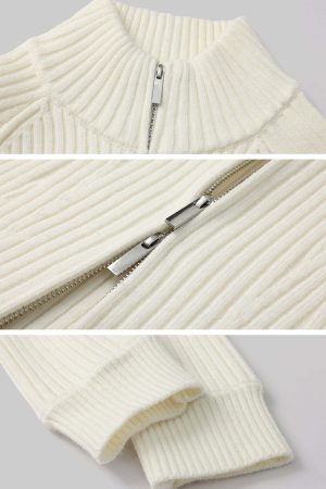 Rase le sol Double Zipper Ribbed Sweater