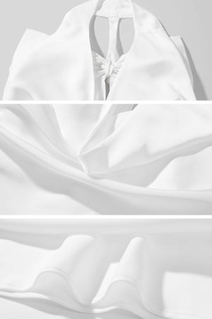 Rase le sol Draped Halter Backless Gown with Oversized Bow