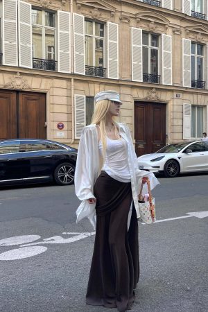 Rase le sol Draped Knit Maxi Skirt with Wrap Detail