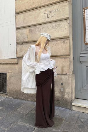 Rase le sol Draped Knit Maxi Skirt with Wrap Detail