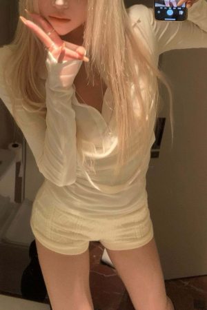 Rase le sol Draped Long-Sleeve Fitted T-Shirt