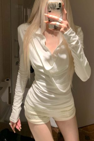 Rase le sol Draped Long-Sleeve Fitted T-Shirt