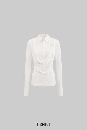 Rase le sol Draped Long-Sleeve Fitted T-Shirt