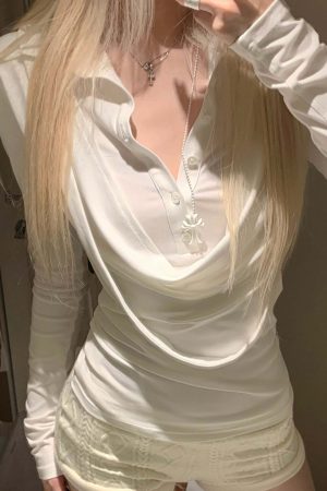 Rase le sol Draped Long-Sleeve Fitted T-Shirt