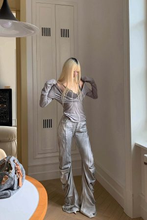 Rase le sol Draped Mesh Top with Lace Trim Camisole Set