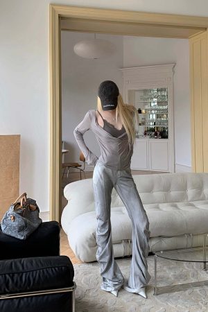 Rase le sol Draped Mesh Top with Lace Trim Camisole Set