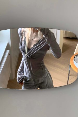 Rase le sol Draped Mesh Top with Lace Trim Camisole Set