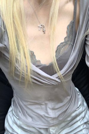 Rase le sol Draped Mesh Top with Lace Trim Camisole Set