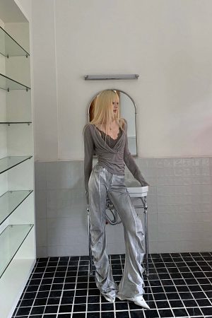 Rase le sol Draped Mesh Top with Lace Trim Camisole Set