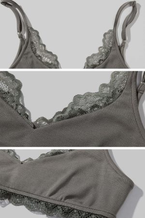 Rase le sol Draped Mesh Top with Lace Trim Camisole Set