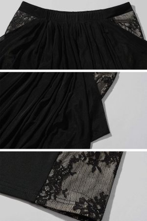 Rase le sol Draped Sheer Mesh Skirt with Lace Panels