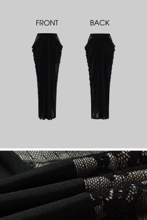 Rase le sol Draped Sheer Mesh Skirt with Lace Panels