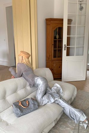 Rase le sol Draped Slouchy Glossed Pants