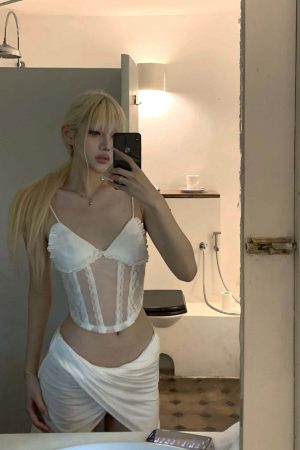 Rase le sol Draped Top with Lace Camisole Set