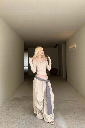 Rase le sol Draped Wide-Leg Pants with Sash