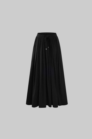 Rase le sol Drawstring High Waist Draped Maxi Skirt