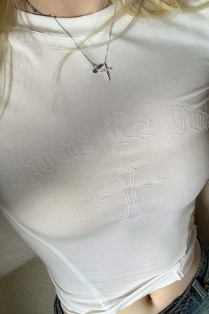 Rase le sol Embossed Cross Fitted Long Sleeve T-Shirt