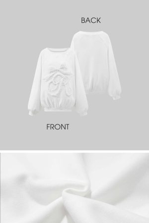 Rase le sol Embroidered Bow Off-Shoulder Sweatshirt