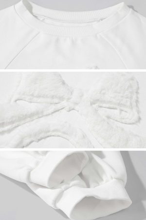 Rase le sol Embroidered Bow Off-Shoulder Sweatshirt