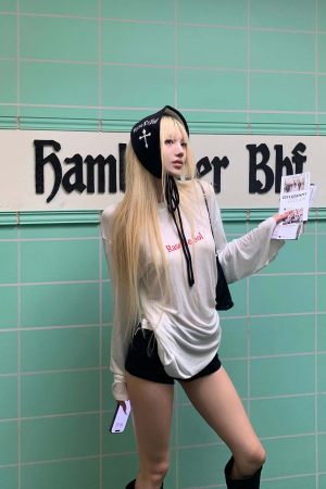 Rase Le Sol Embroidered Lettering Long Sleeve T-Shirt