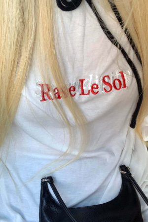 Rase Le Sol Embroidered Lettering Long Sleeve T-Shirt
