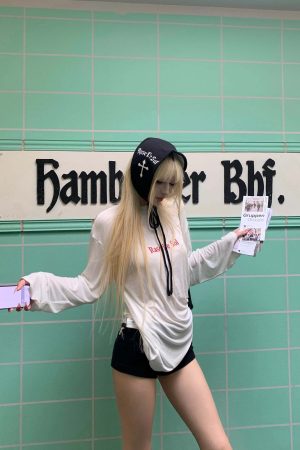 Rase Le Sol Embroidered Lettering Long Sleeve T-Shirt