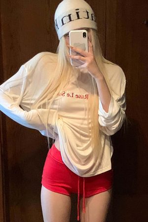 Rase Le Sol Embroidered Lettering Long Sleeve T-Shirt