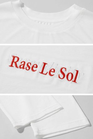 Rase Le Sol Embroidered Lettering Long Sleeve T-Shirt