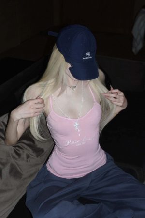 Rase le sol Embroidered Slogan Stretch Cami Top