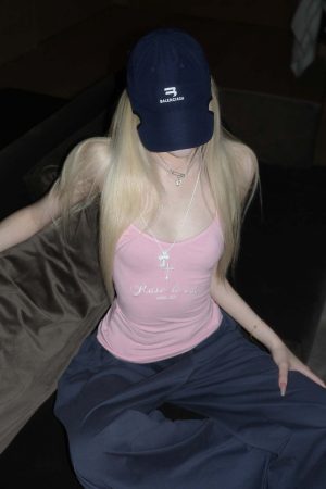 Rase le sol Embroidered Slogan Stretch Cami Top