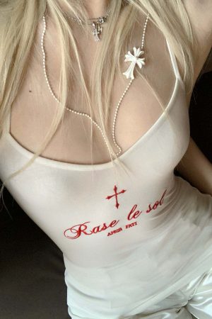 Rase le sol Embroidered Slogan Stretch Cami Top