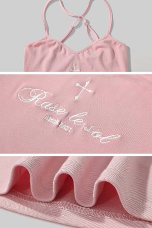 Rase le sol Embroidered Slogan Stretch Cami Top